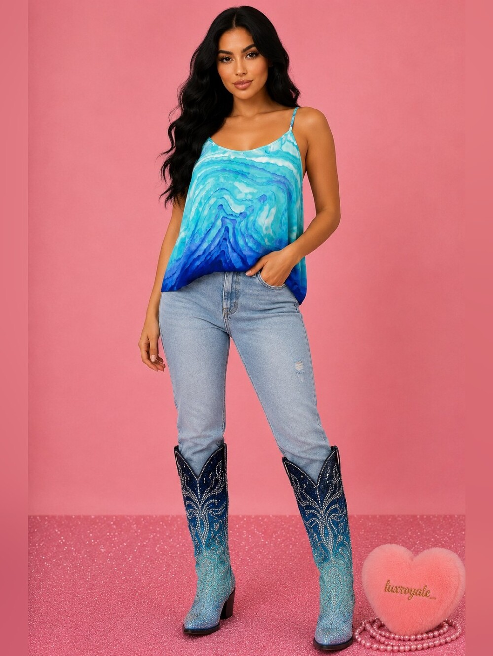 APT. 9 Blue Abstract Marble Print Swing Tank Top Size Medium